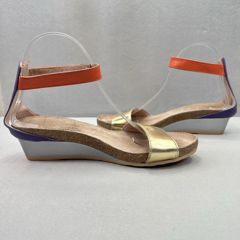 NAOT Pixie Womens Size 39 (US 8) Wedge Sandals Gold Orange Leather Ankle Strap - Picture 5 of 8